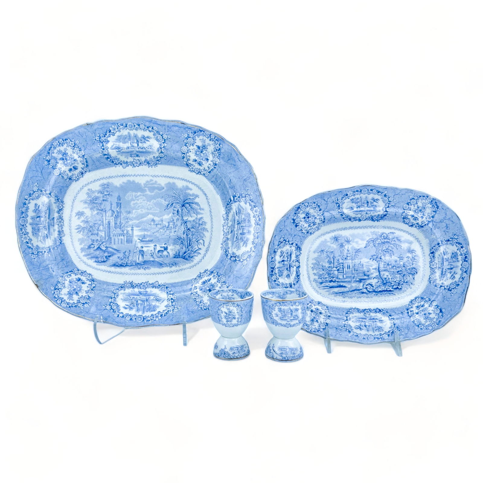 William Ridgway Blue Transferware Oriental Pattern, 4 pcs (1 of 14)
