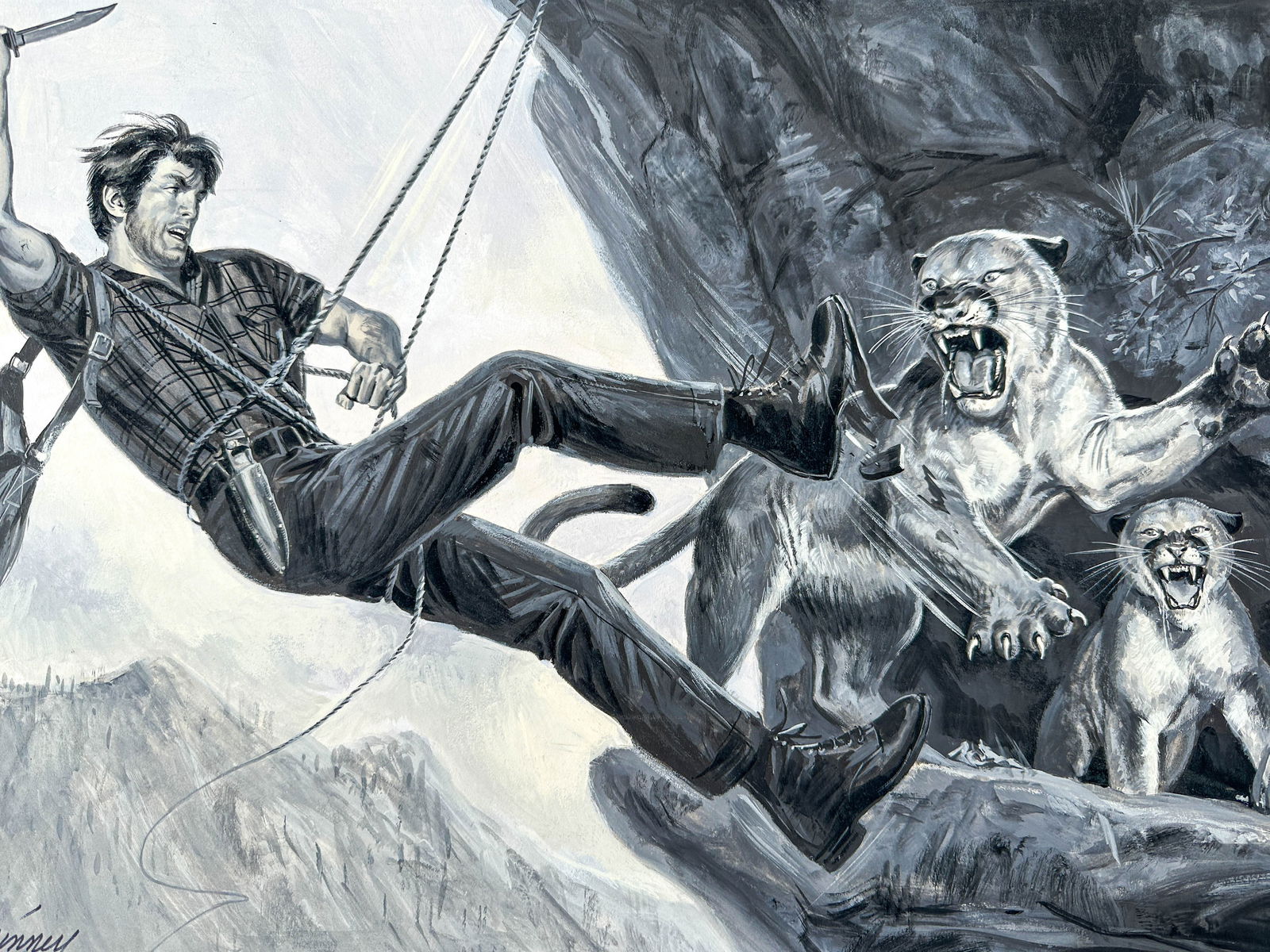 Bruce Minney, Gouache on Board, "Prisoner of The Cougars", (1 of 16)