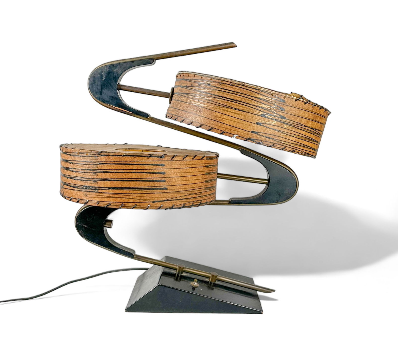 Mid Century Modern Majestic Boomerang Brass, Wood and Fiberglass Lamp (1 of 15)