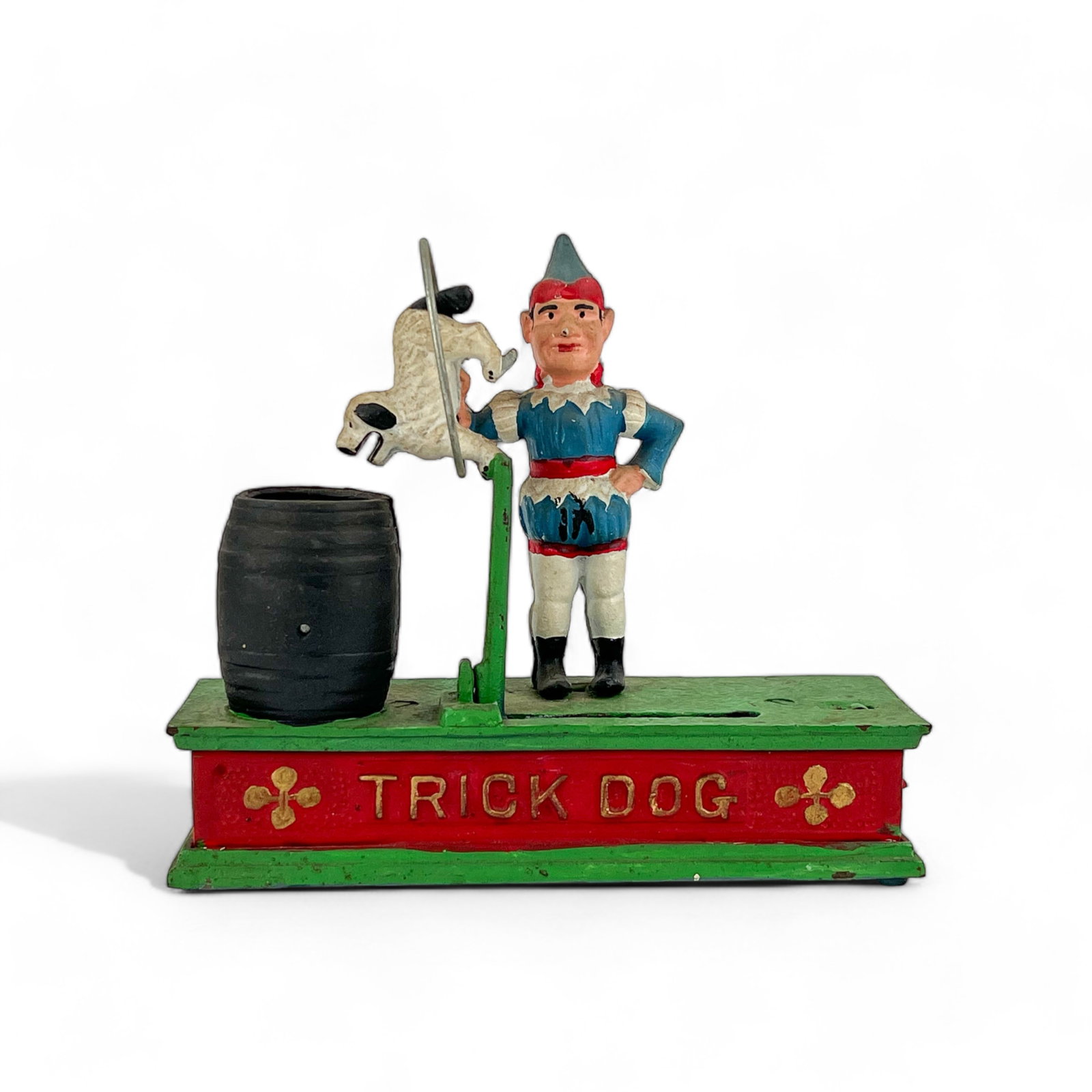Vintage Cast Iron Trick Dog Mechanical Coin Bank: Measures 8 1/4" W x 4" D x 7 1/4" H