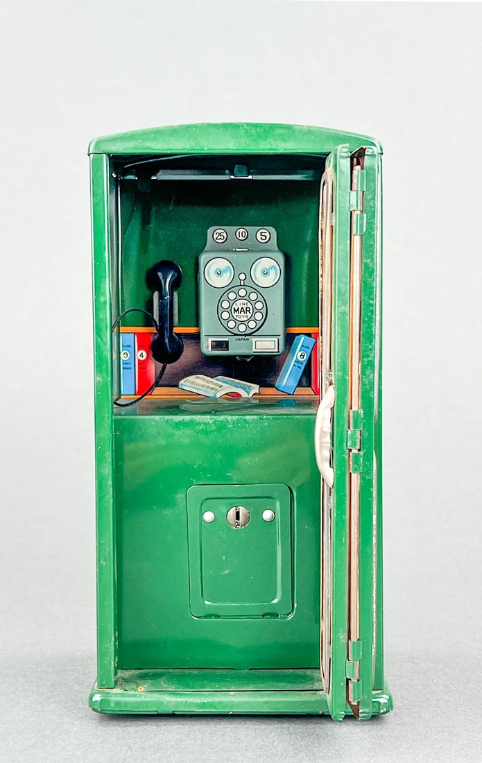 Mid Century Line Mar Telephone Booth Coin Bank with Key (1 of 10)