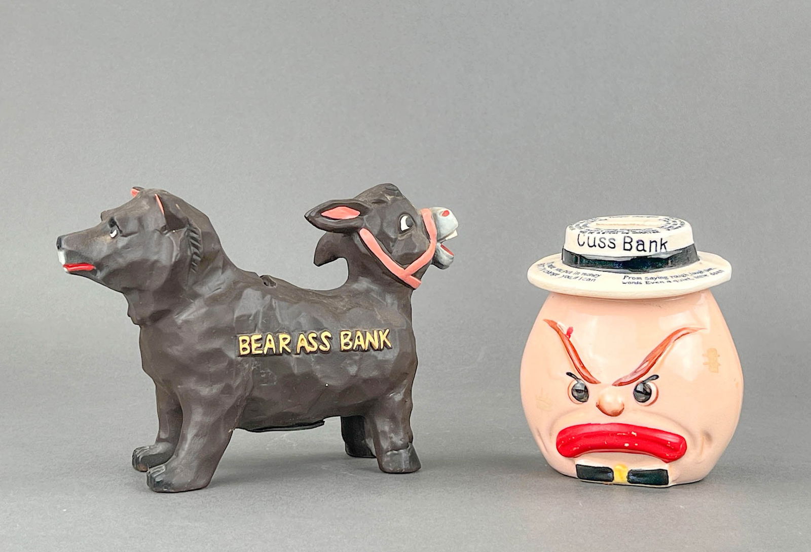 Mid Century Cuss and Bear Ass Novelty Coin Banks (1 of 14)