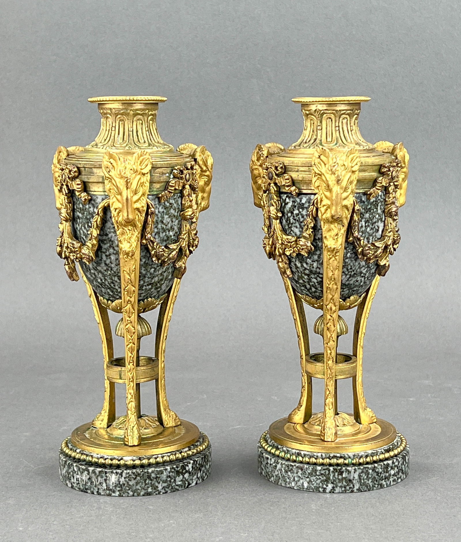 Louis XVI Style, Gilt Bronze Ormilou and Granite Body and Base Candlesticks (1 of 11)