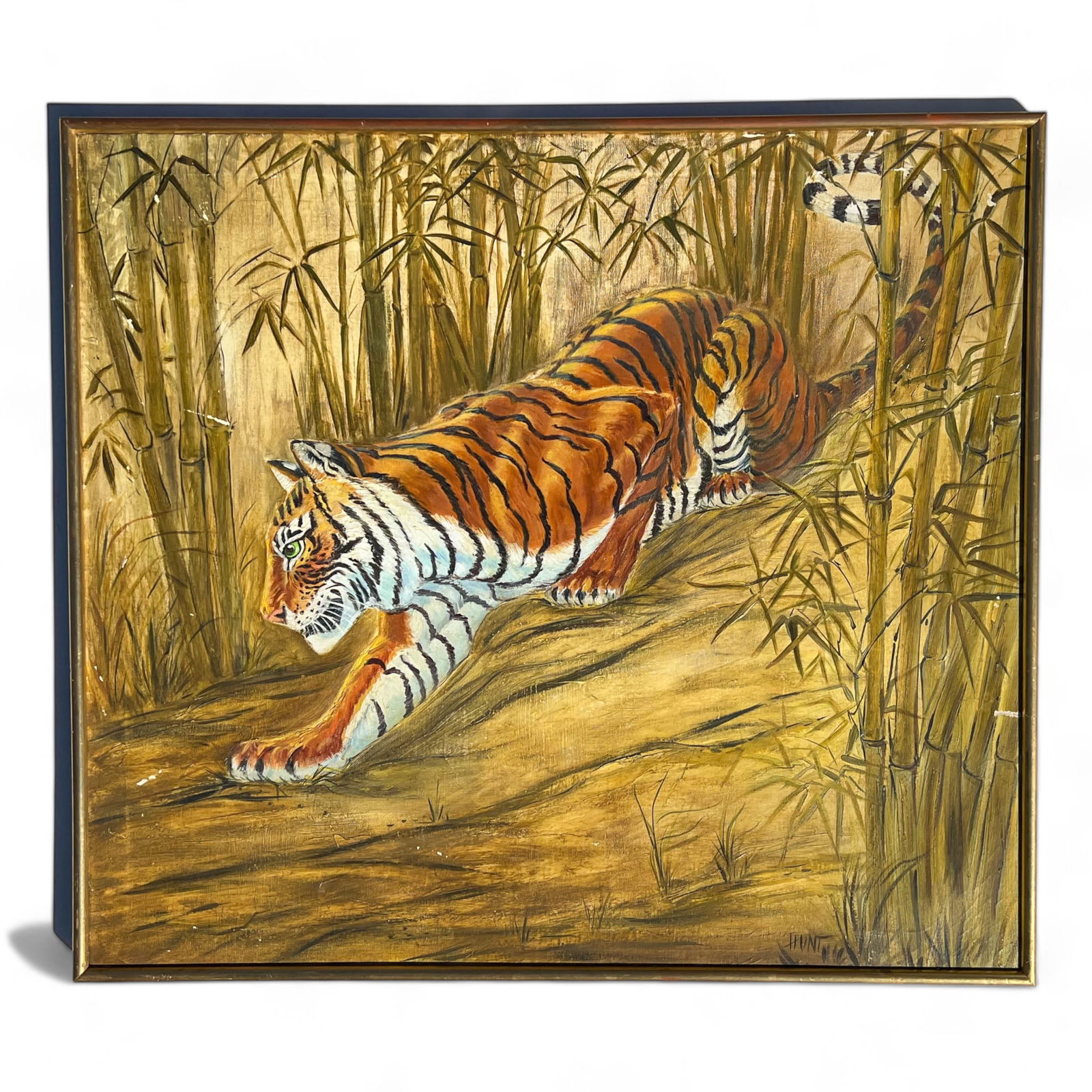 Oil on Canvas, Tiger in Bamboo, Signed Hunt (1 of 8)