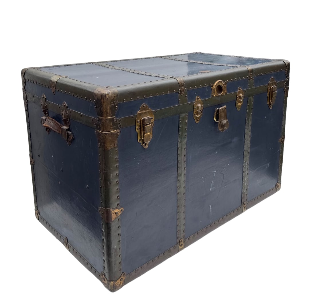 Blue Steamer Trunk: Measures 40" W x 24" D x 26" H