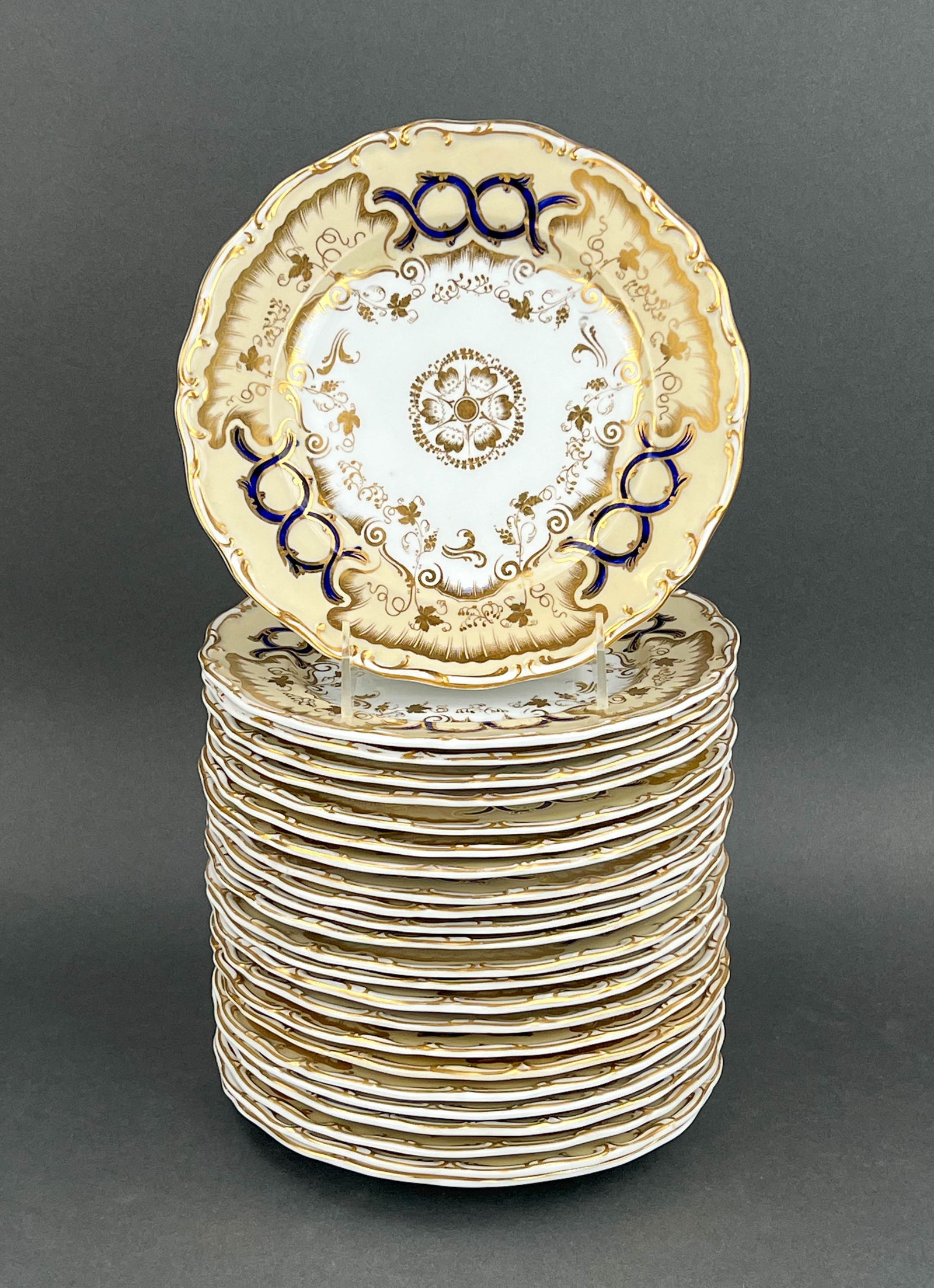 Davenport Cobalt Blue and Gilt Porcelain Plates, 24 pcs (1 of 10)