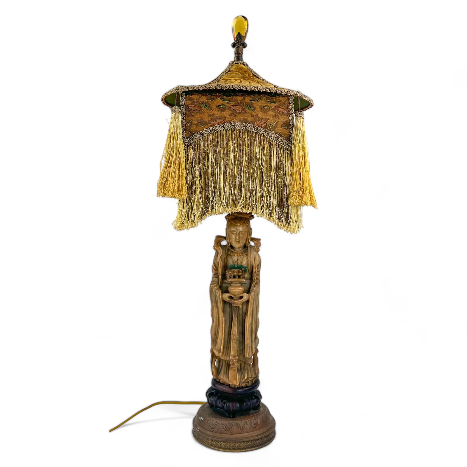 Antique Chinese Figural Carved Stone Table Lamp C. 1920 (1 of 12)