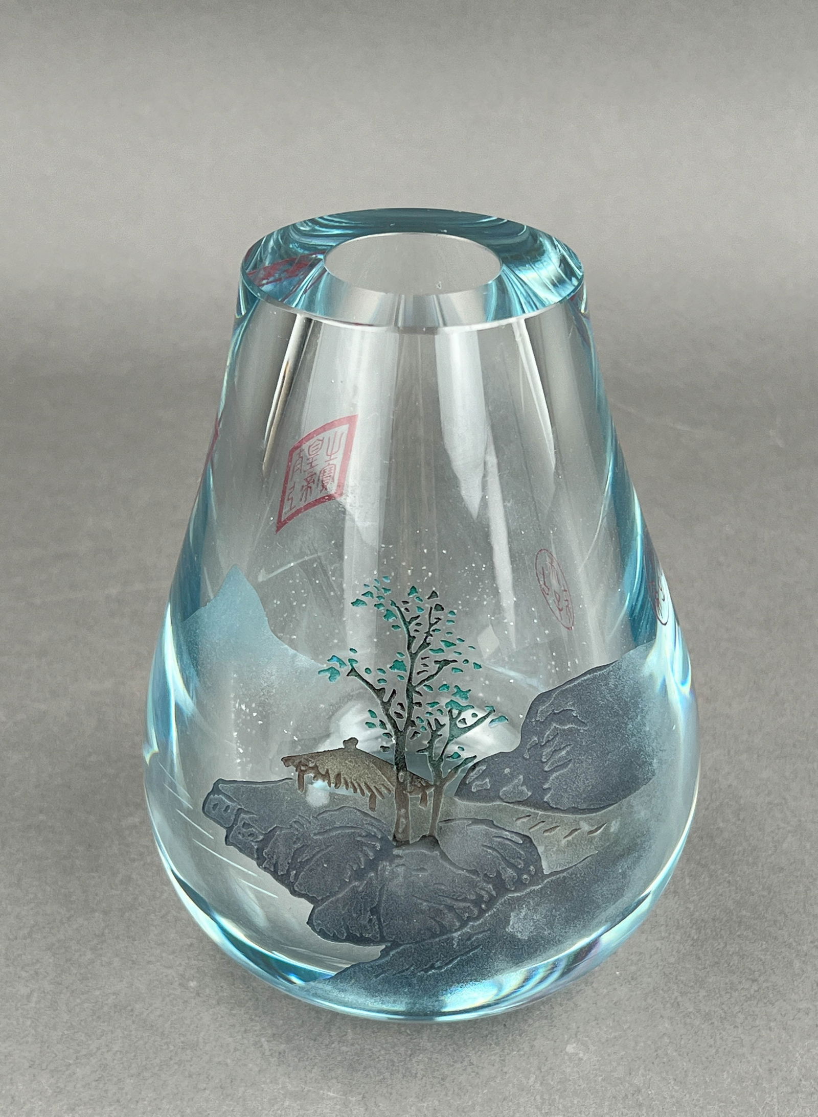 Chinese Etched Blue Glass Vase (1 of 11)