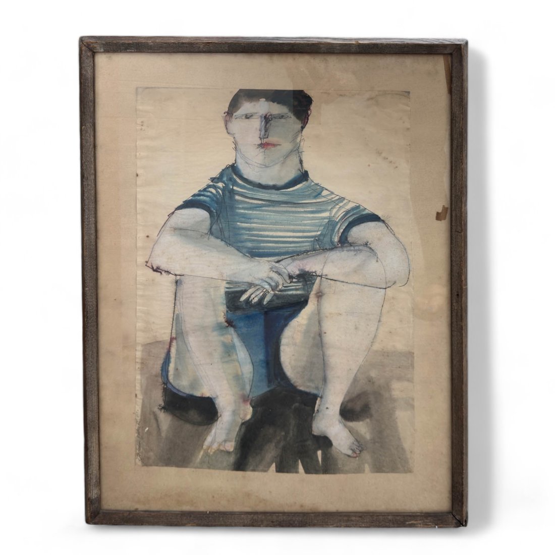 Painting of Seated Young Man In Striped Shirt, C. 1954 (1 of 5)