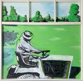 James Meyer, "Now and Later..." c. 1993, Oil on canvas and Wood with Fossil