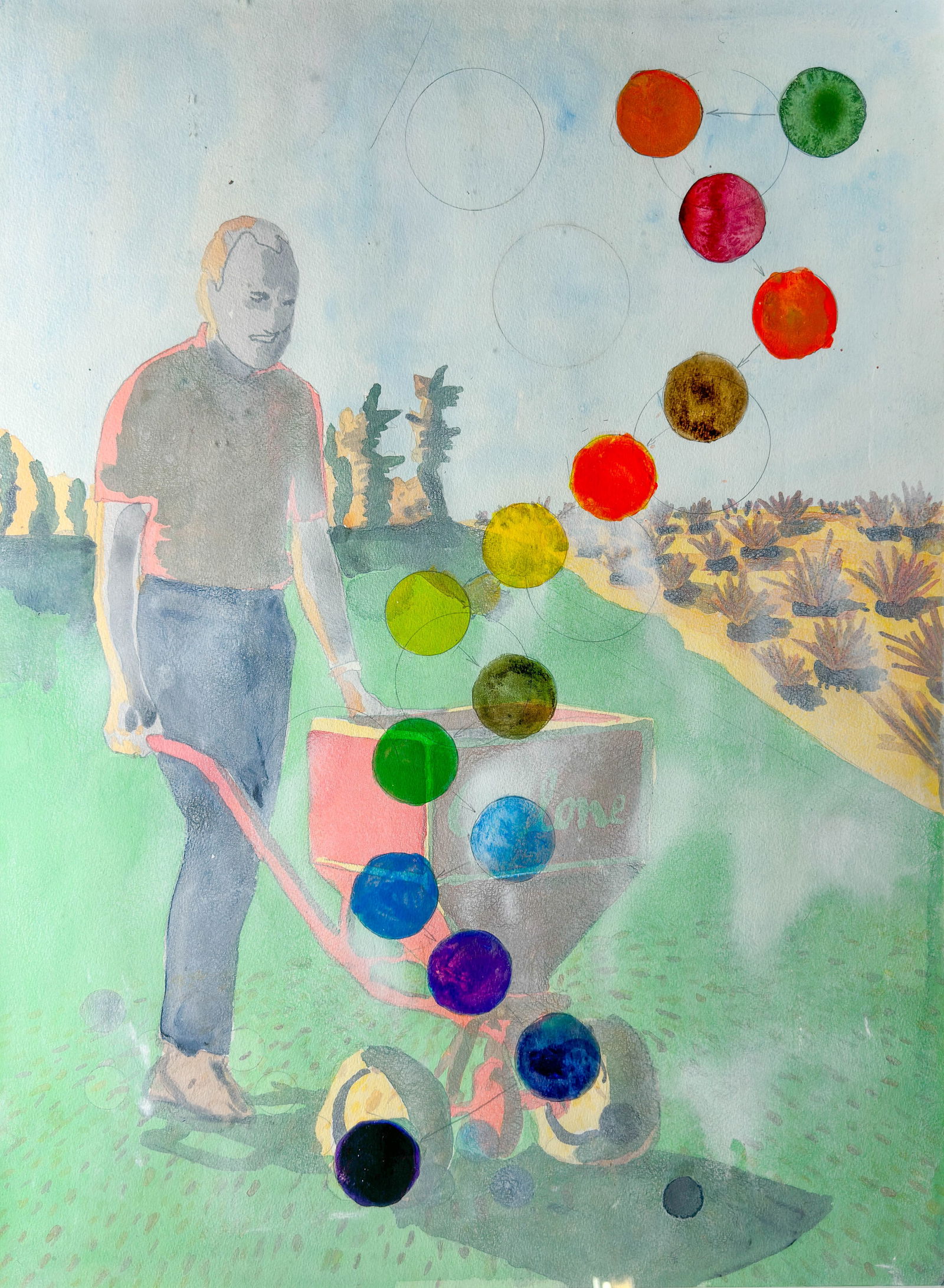 James Meyer, "Jolly Rancher with the Disintegration of Uranium" 1993, Pencil and Watercolor on Paper (1 of 12)