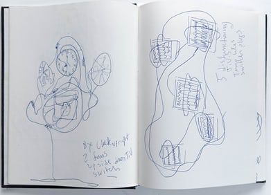 Matthew McCaslin, "Cows in Cars Folder and Sketchbook", Ink, Pencil on Paper