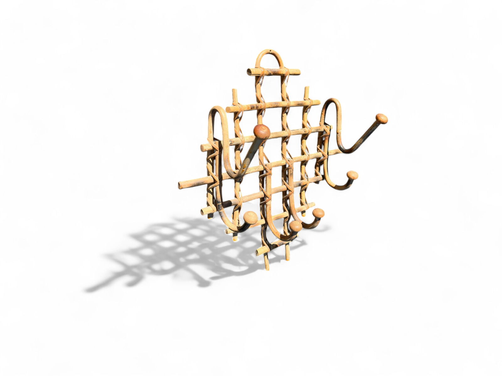 Bamboo Rattan Six Hook Wall Mounted Hat Rack (1 of 5)