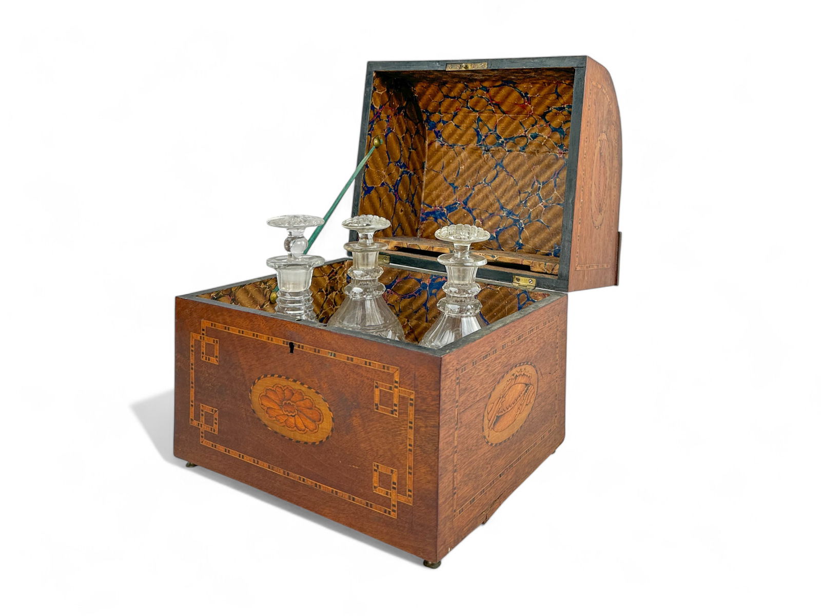 Antique Inlaid Mahogany Liquor Box with Crystal Decanters (1 of 13)
