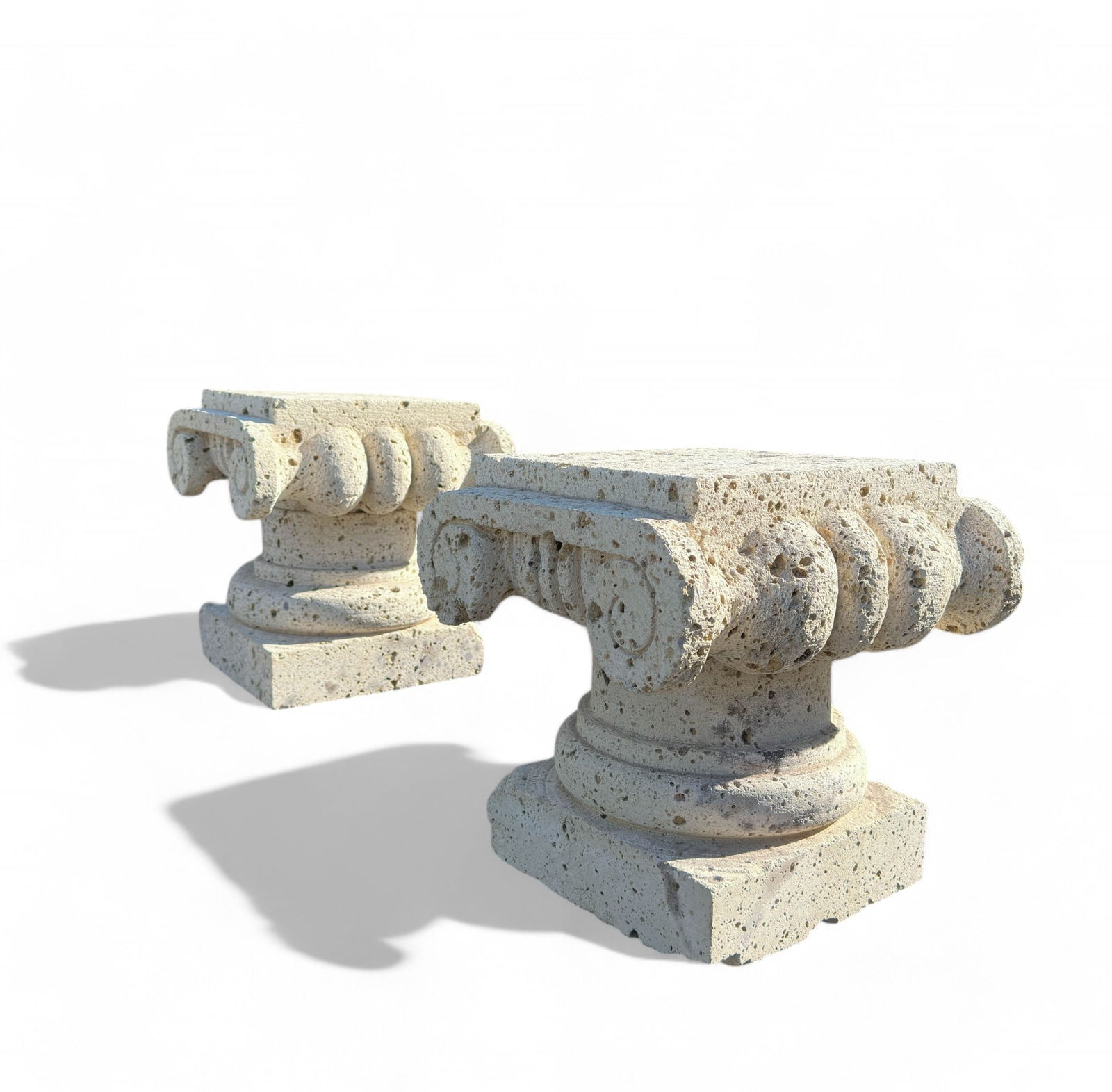 Travertine or Stone Column Top and Base in Iconic Order, Four Pieces (1 of 17)