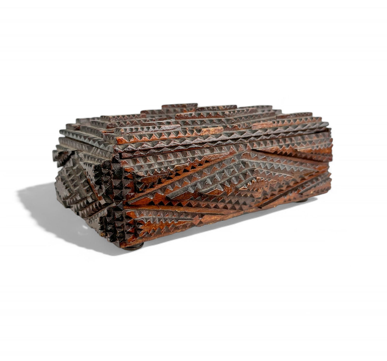 Tramp Art Hinged Top Wooden Cigar Cut Out Box (1 of 9)