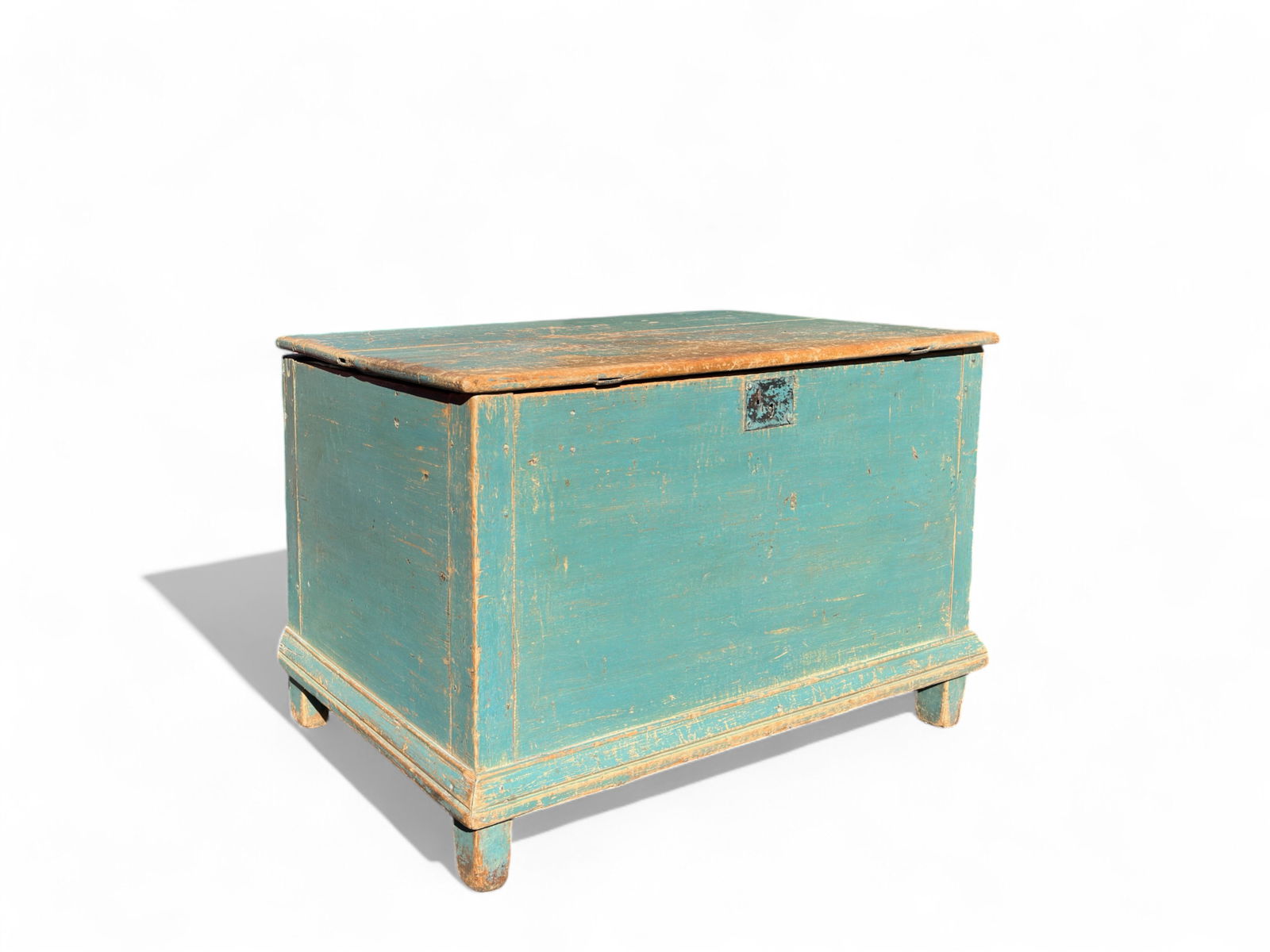 Primitive Pine Wood Blanket Chest in Blue Green Paint (1 of 12)
