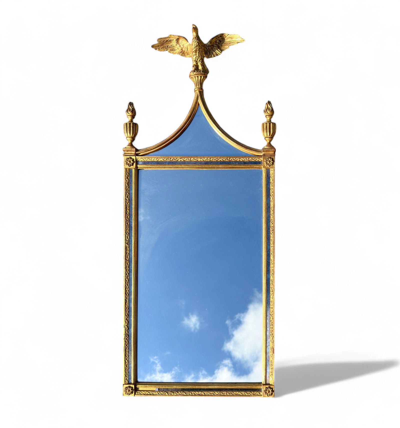 Wall Mirror in Antique French Regency Frame with Gilt Eagle and Torches (1 of 9)