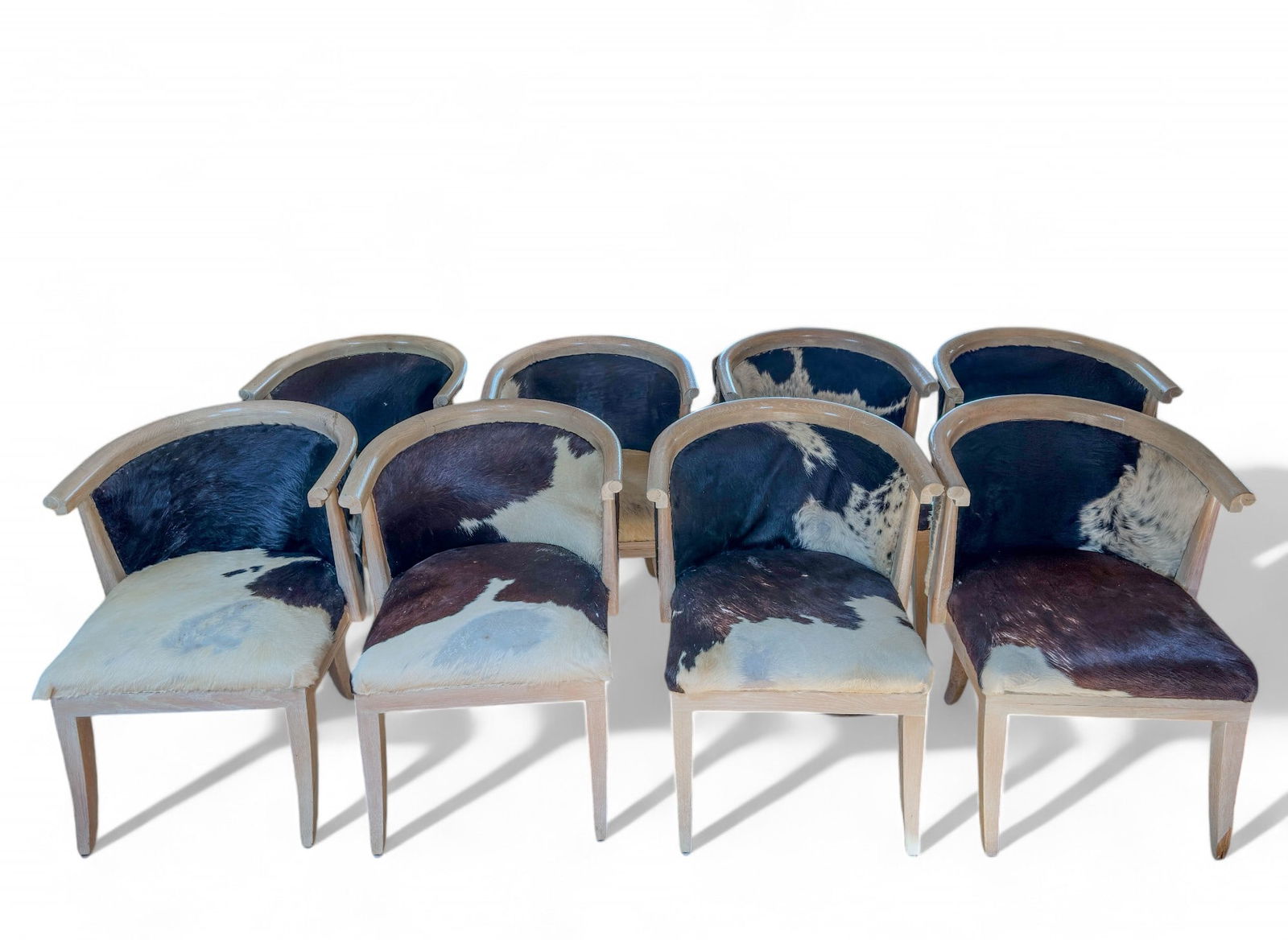 8 Cowhide and Cerused Oak Frame Dining Chairs (1 of 15)