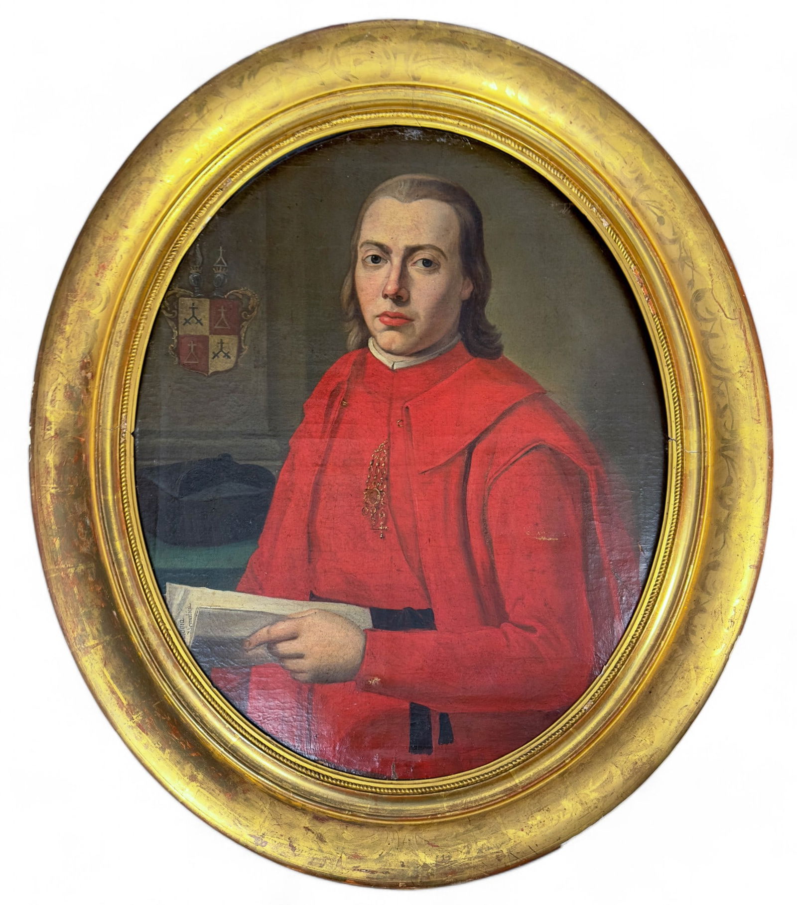 19thC Oil on Canvas Young Clergyman in Red, Large Oil on Canvas (1 of 15)