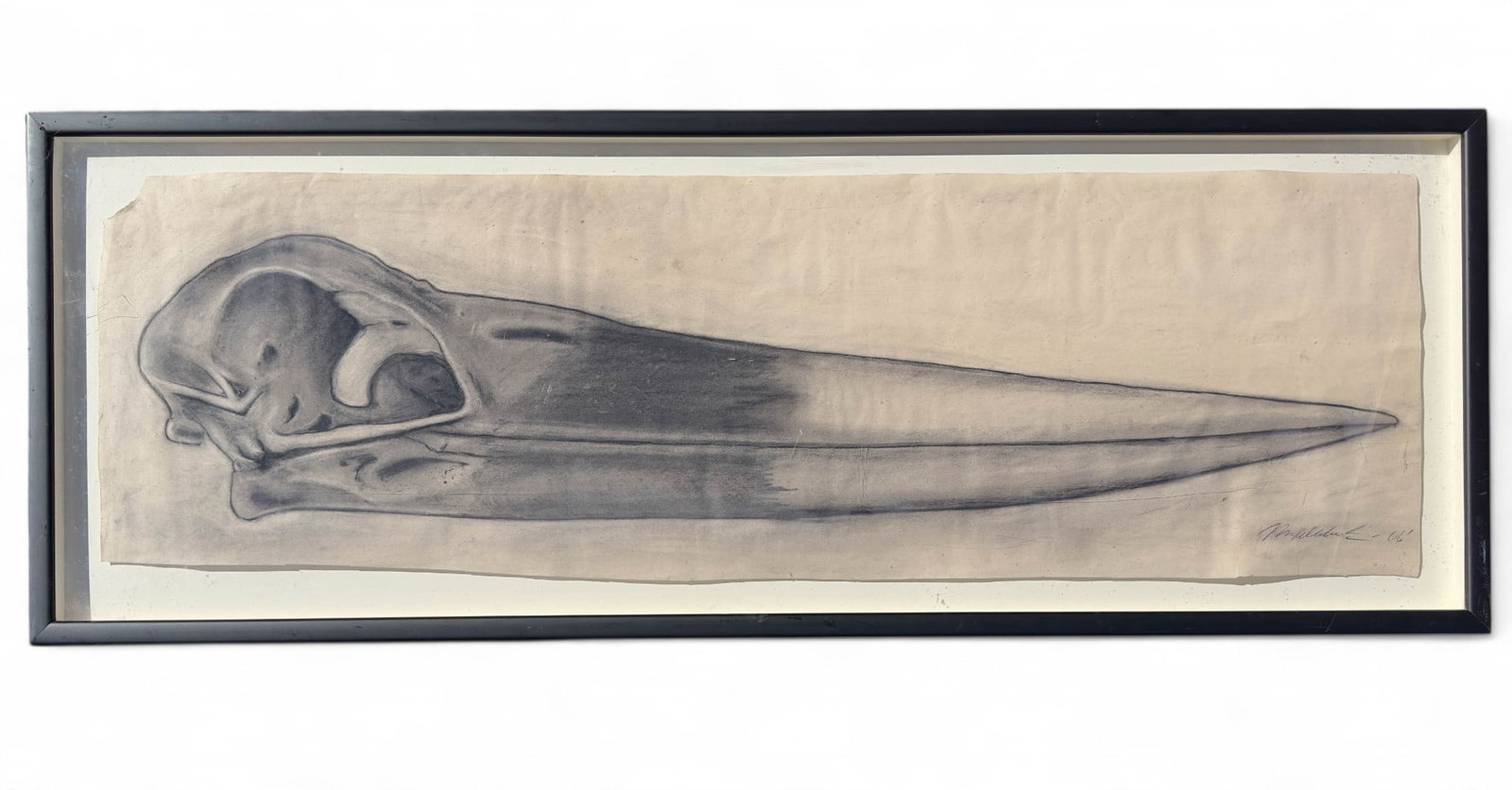 Original Charcoal and Pencil on Paper, Framed: Charcoal Drawing Frame Measures 58 1/2" W x 21 1/4" H x 1 1/2" D Paper Measures 52 1/2" W x 16" H