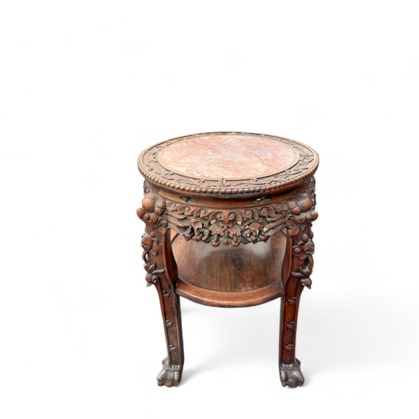 Chinese Carved Rosewood and Marble Side Table (1 of 15)