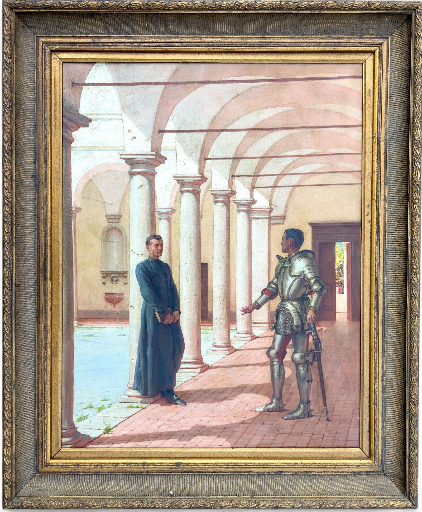 Frank William Warwik Topham British 1838-1924, Oil on Canvas Knight with Priest (1 of 11)