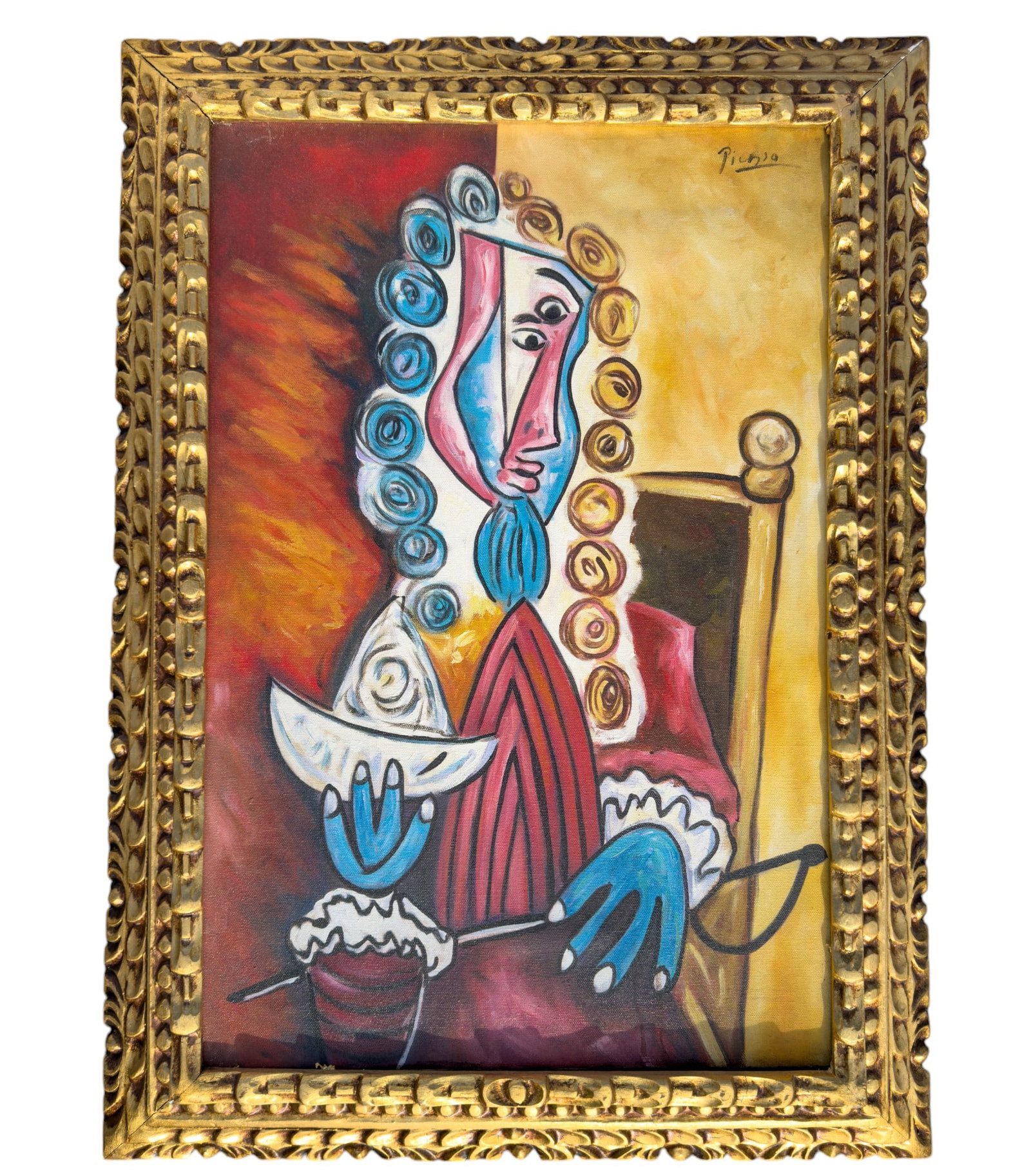 Framed Oil on Canvas Portrait Painting in the Manner of Pablo Picasso (1 of 14)