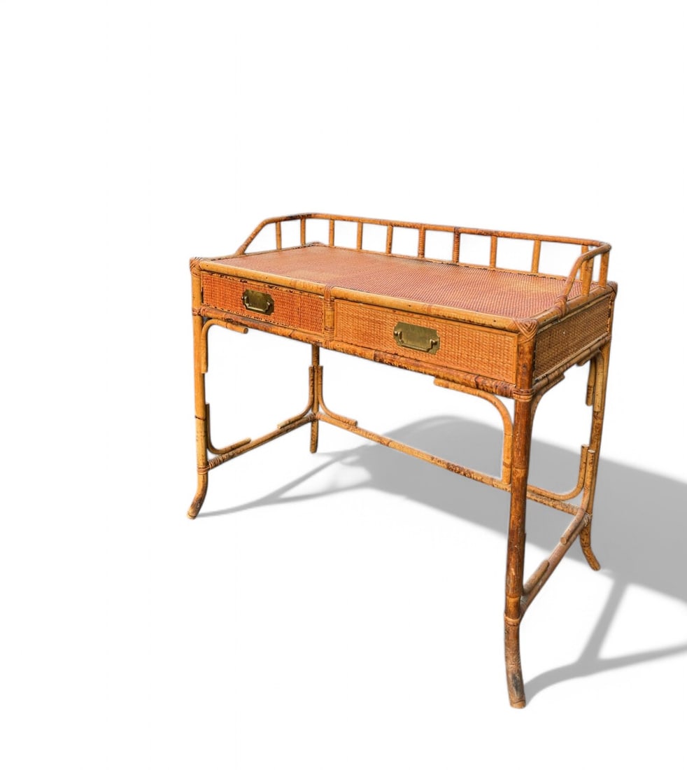 Antique Bamboo Rattan Writing Desk (1 of 13)