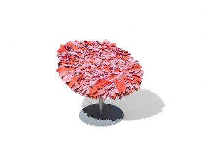 Bouquet Armchair by Tokujin Yoshioka, Italy: The "Bouquet" Armchair or lounge chair, by Tokujin Yoshioka in shades of pink and red, painted grey steel base and body decorated in individually folded andhand sewn squares of fabric to create a