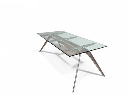 TB6 Fritz Hansen by Todd Bracher Table: Architectural cast Aluminum Base with 3/4" Thick Glass top. Measures 78 3/4 "W x 39 1/2" D x 29 5/8" H