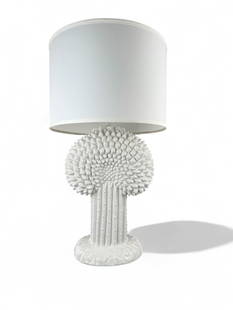 John Dickinson White Ceramic Cactus Table Lamp: Vintage 1970's Cactus Lamp by John Dikinson. 12" W at widest, 9" W at base, 30" H