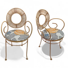 Pair Arthur Umanoff Iron and Rattan Chairs