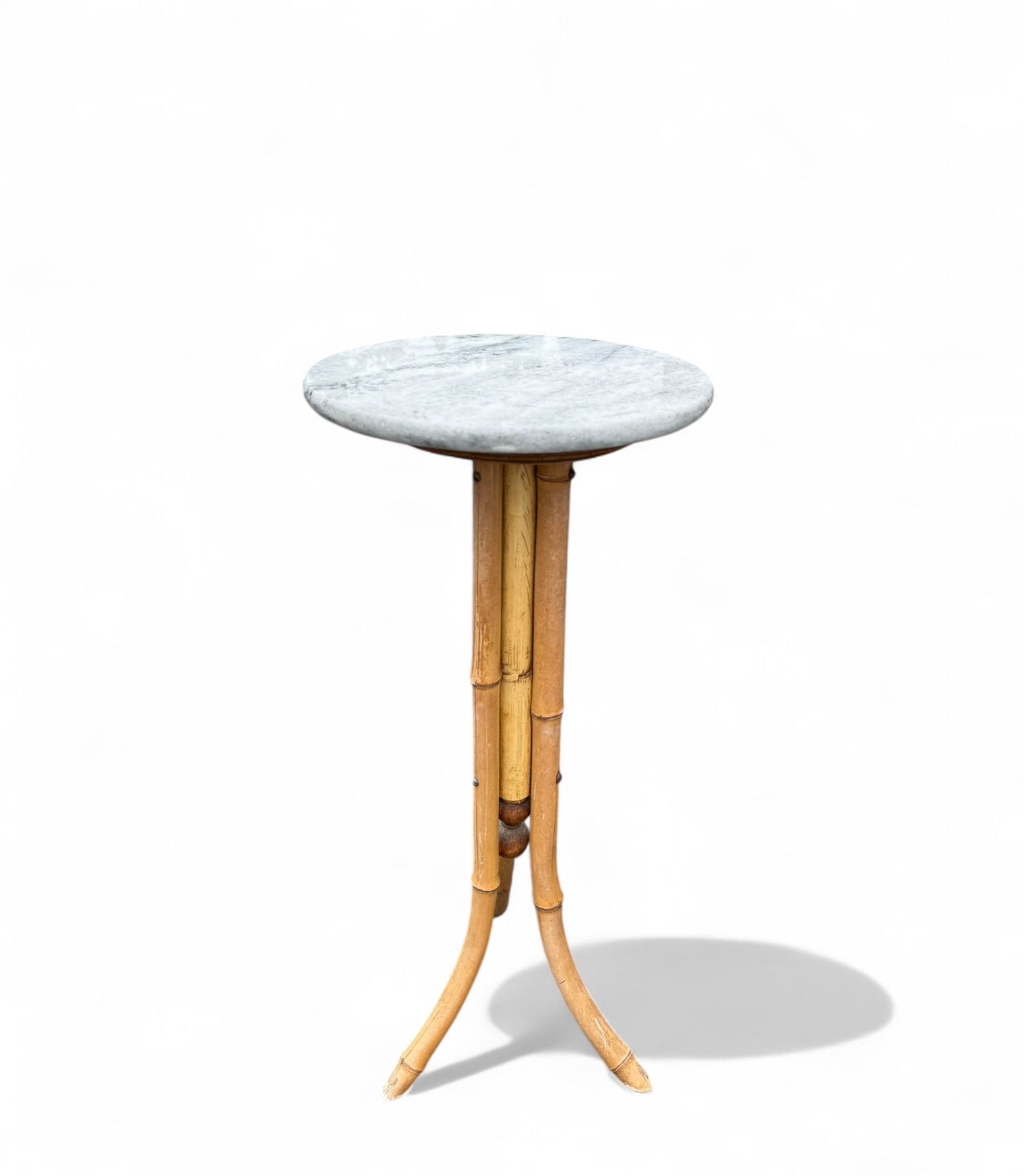 Antique Bamboo Rattan With Marble Top Three Leg Side Table (1 of 8)