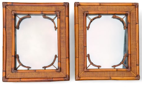 Pair of Rattan and Cane Framed Mirrors