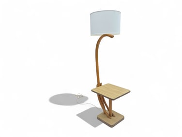 Bent Wood Rattan Floor Lamp with Table