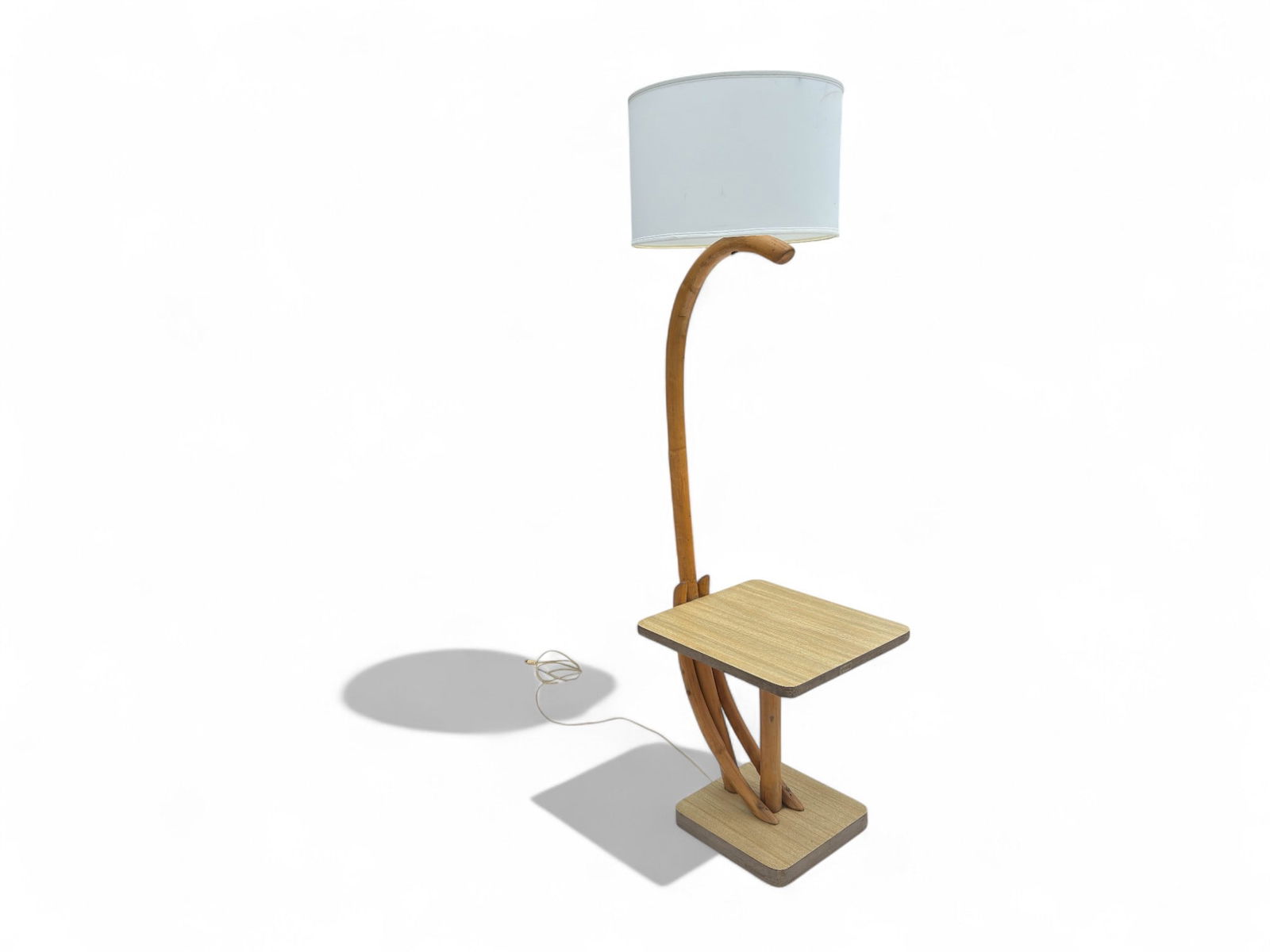 Bent Wood Rattan Floor Lamp with Table (1 of 9)