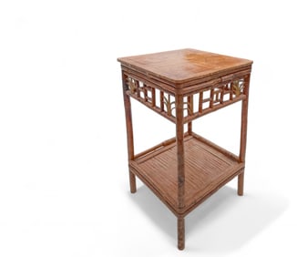 Antique Rattan Bamboo with Lattice Side Table