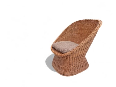 Vintage Woven Rattan Wicker Barrel Chair