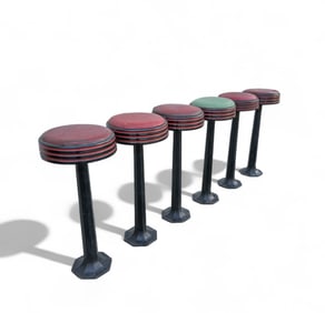 Six Art Deco Cast Iron and Enamel Soda Fountain Stools