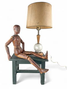 19th c. Articulated Artists Figure Mannequin: Antique 19th c. Pine wood, Articulated Artists Figure. Measures 27" Long, 8" W