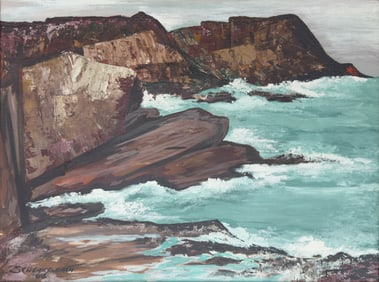 Schelkenbach, Framed Expressionist Oil on Board, Seascape c. 1964