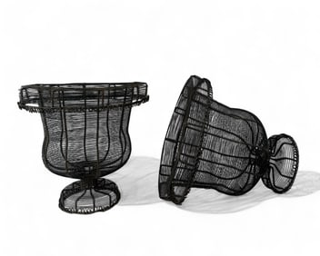 Pair of Antique French Wire Pedestal Urn Planters