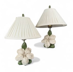 Earle Chapman Magnolia Flower Table Lamp, Pair