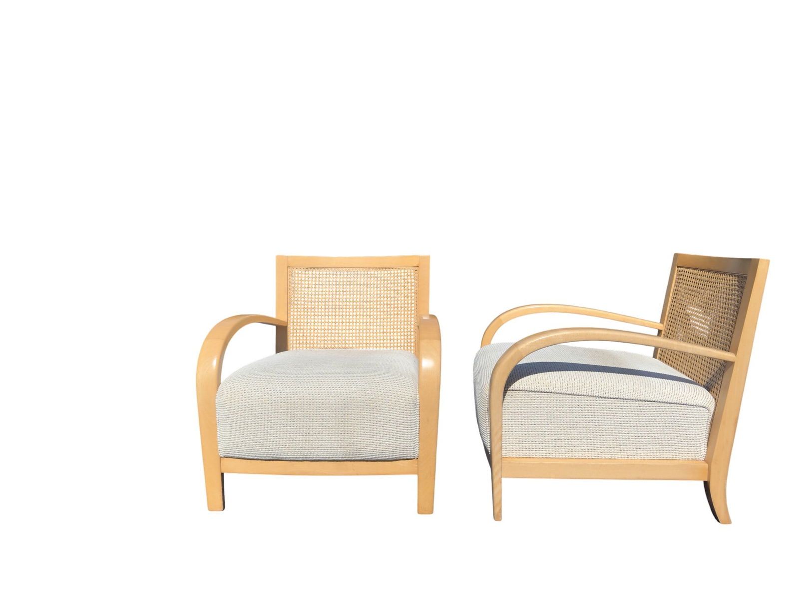 Pair, Thormer Postermobel Blonde Wood with Cane Back Upholstered Arm Chairs (1 of 14)