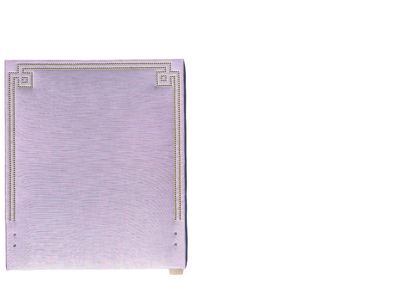 Pair of Twin Size Purple Upholstered Headboards: Chic upholstered twin size headboards with nickel nail head trim. Owned by Katie Couric. Come with metal Mattress / Box spring frames.