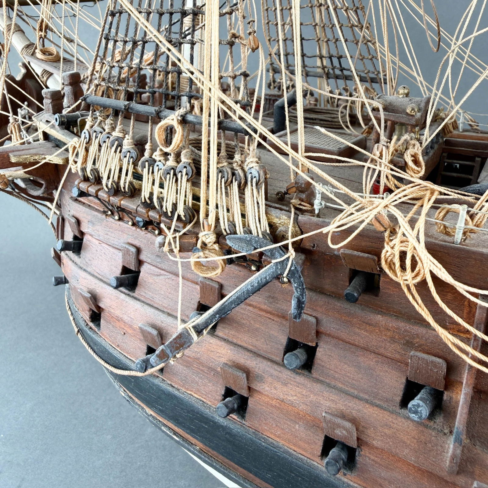 18th C British Naval Warship Wooden Model - 12