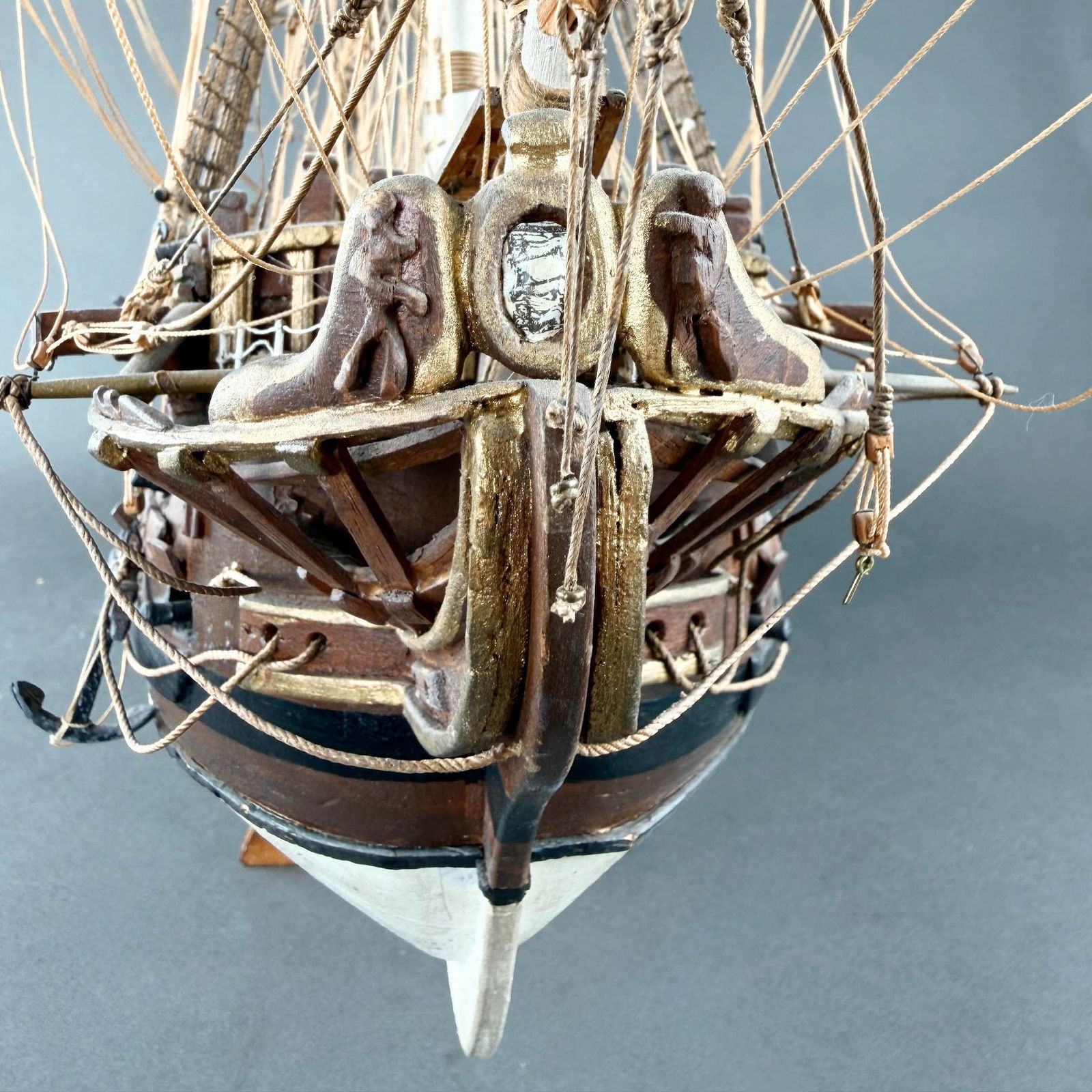 18th C British Naval Warship Wooden Model - 14