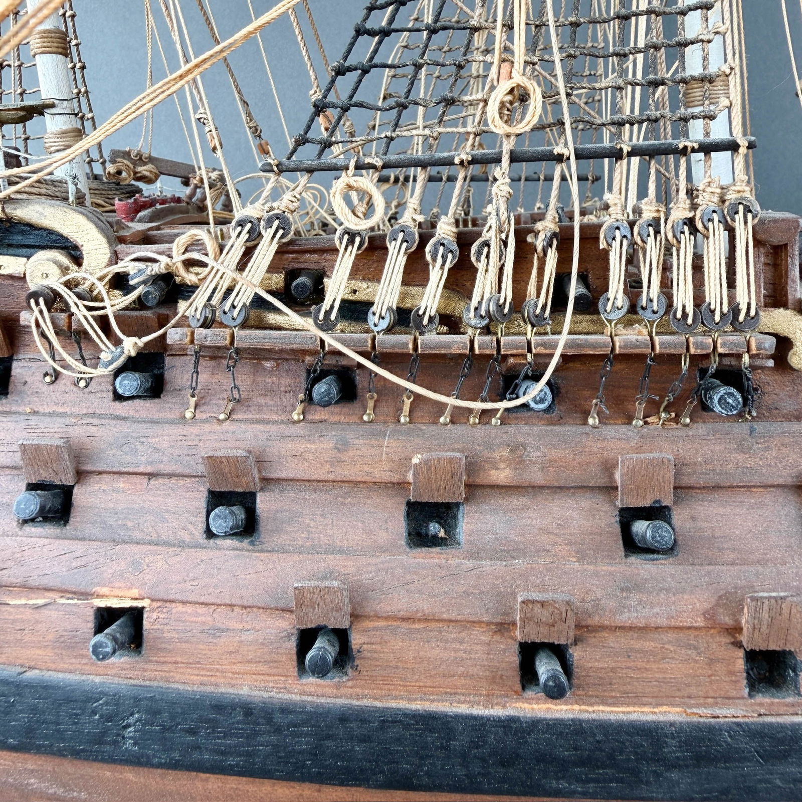 18th C British Naval Warship Wooden Model - 15