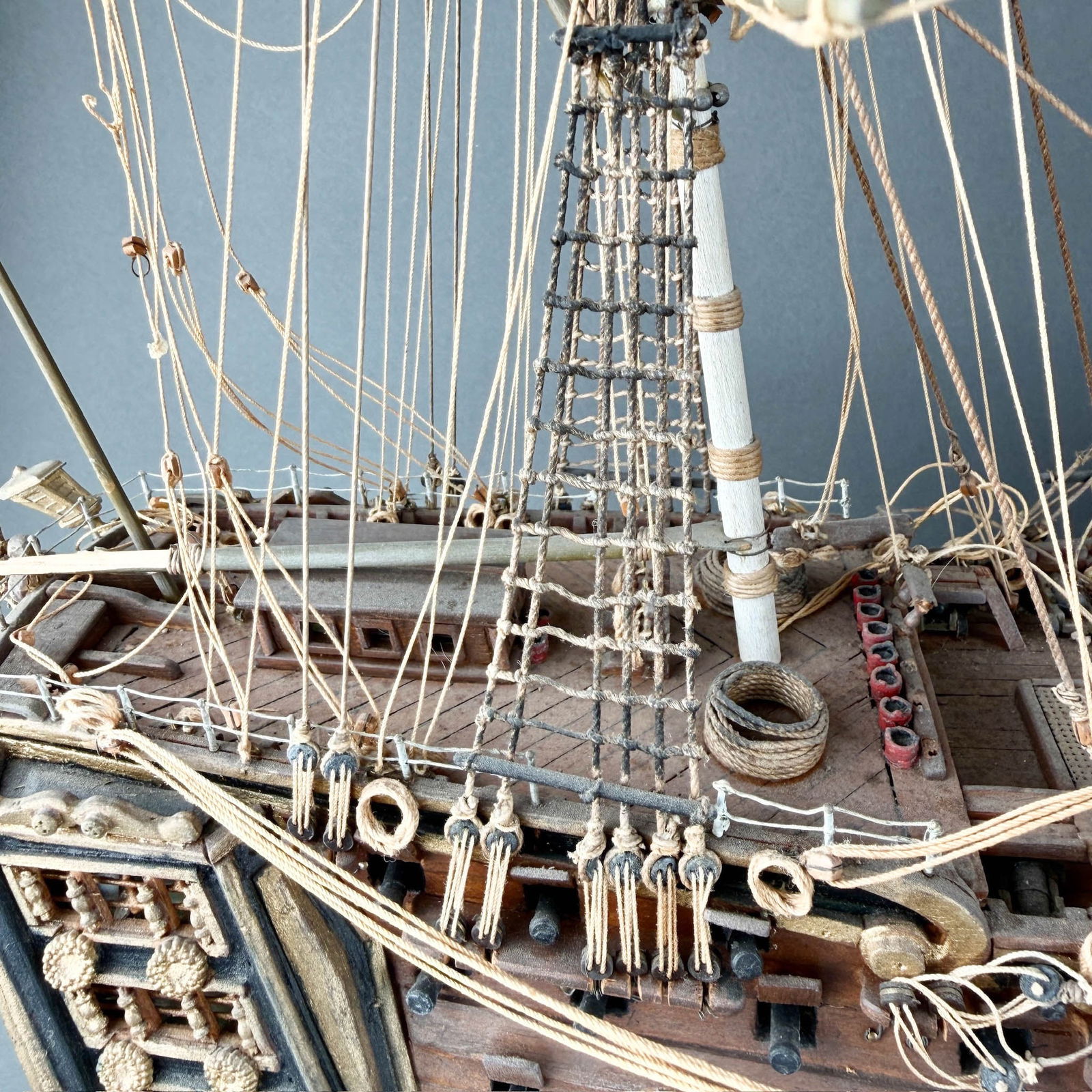 18th C British Naval Warship Wooden Model - 16